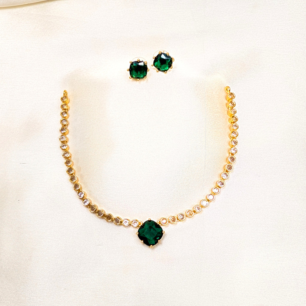 Elegant Gemstone AD Replica Victorian Necklace Set