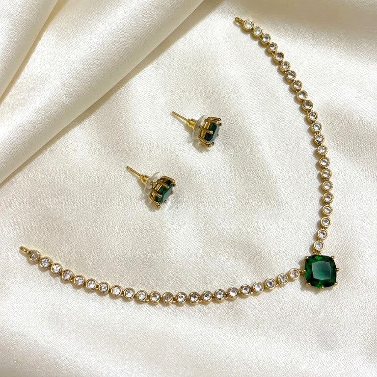 Elegant Gemstone AD Replica Victorian Necklace Set