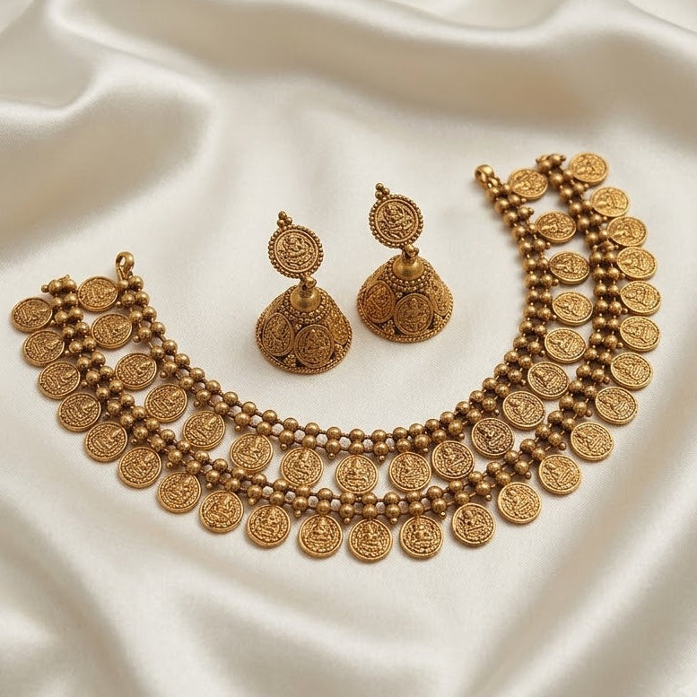 Double Lined Lakshmi Coin Necklace Set