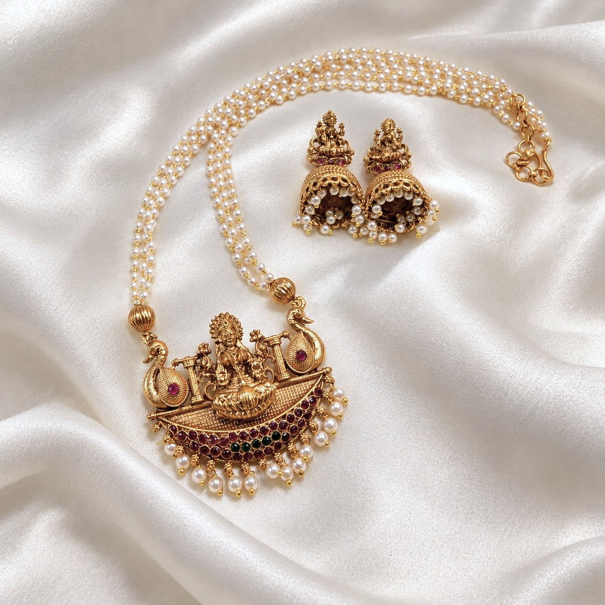 Layer Pearl Peacock Pendant Long Necklace Set