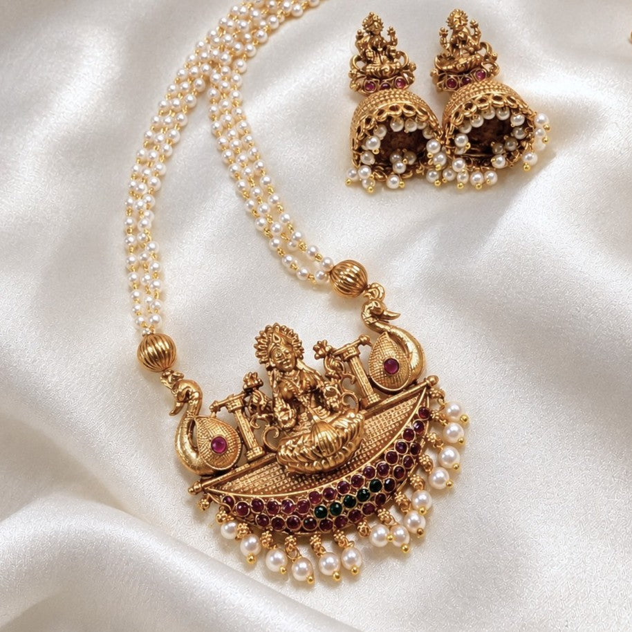 Layer Pearl Peacock Pendant Long Necklace Set