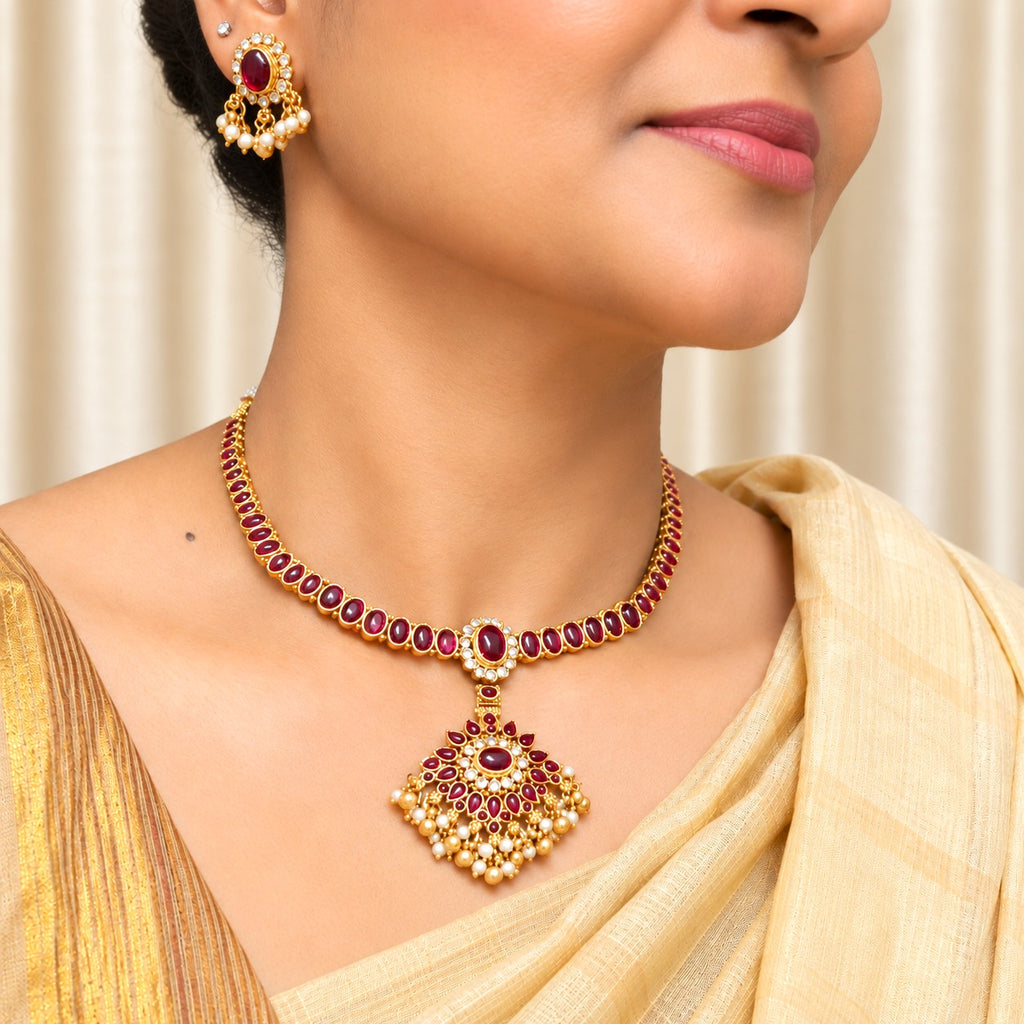 Traditional Kemp Attigai Necklace Set