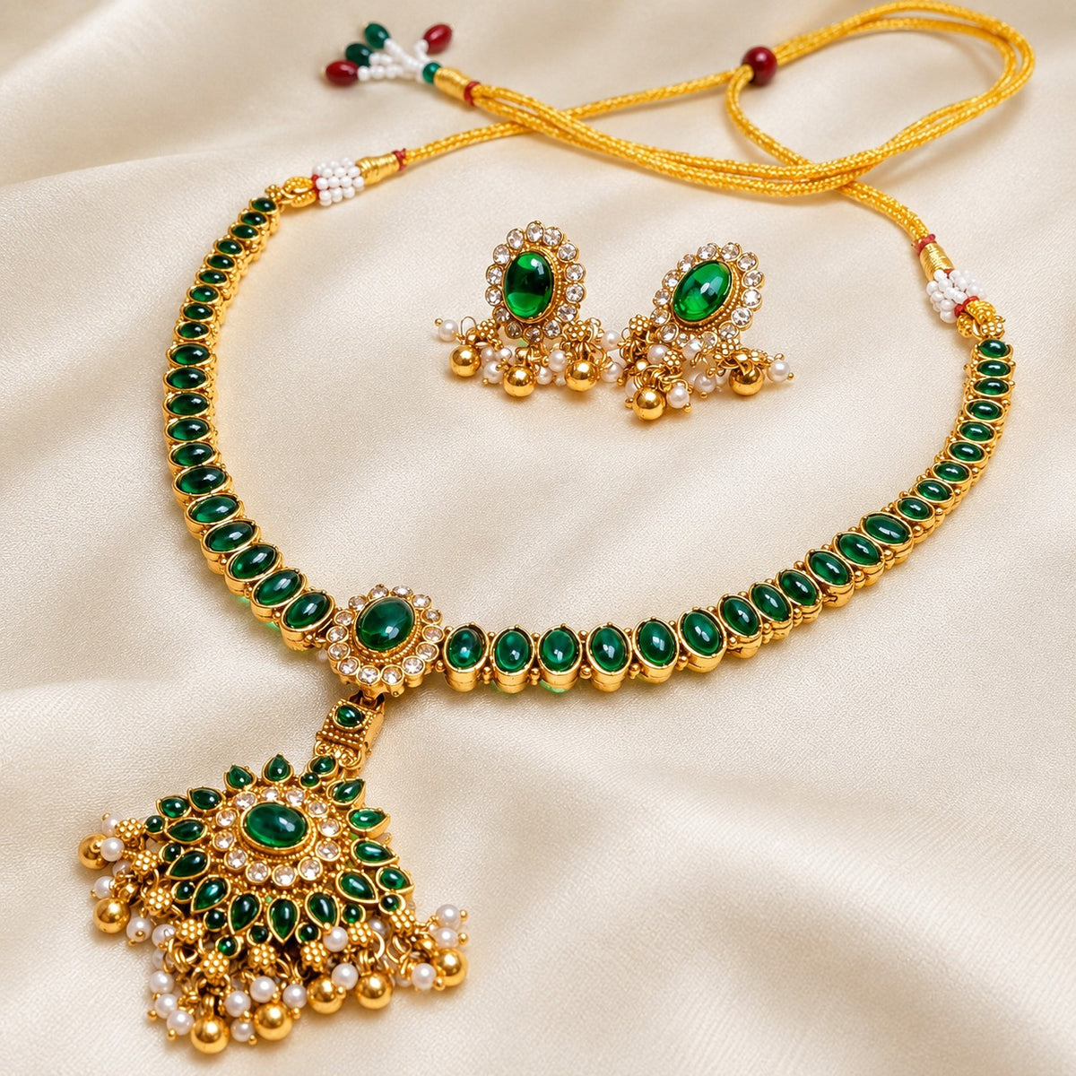 Traditional Kemp Attigai Necklace Set