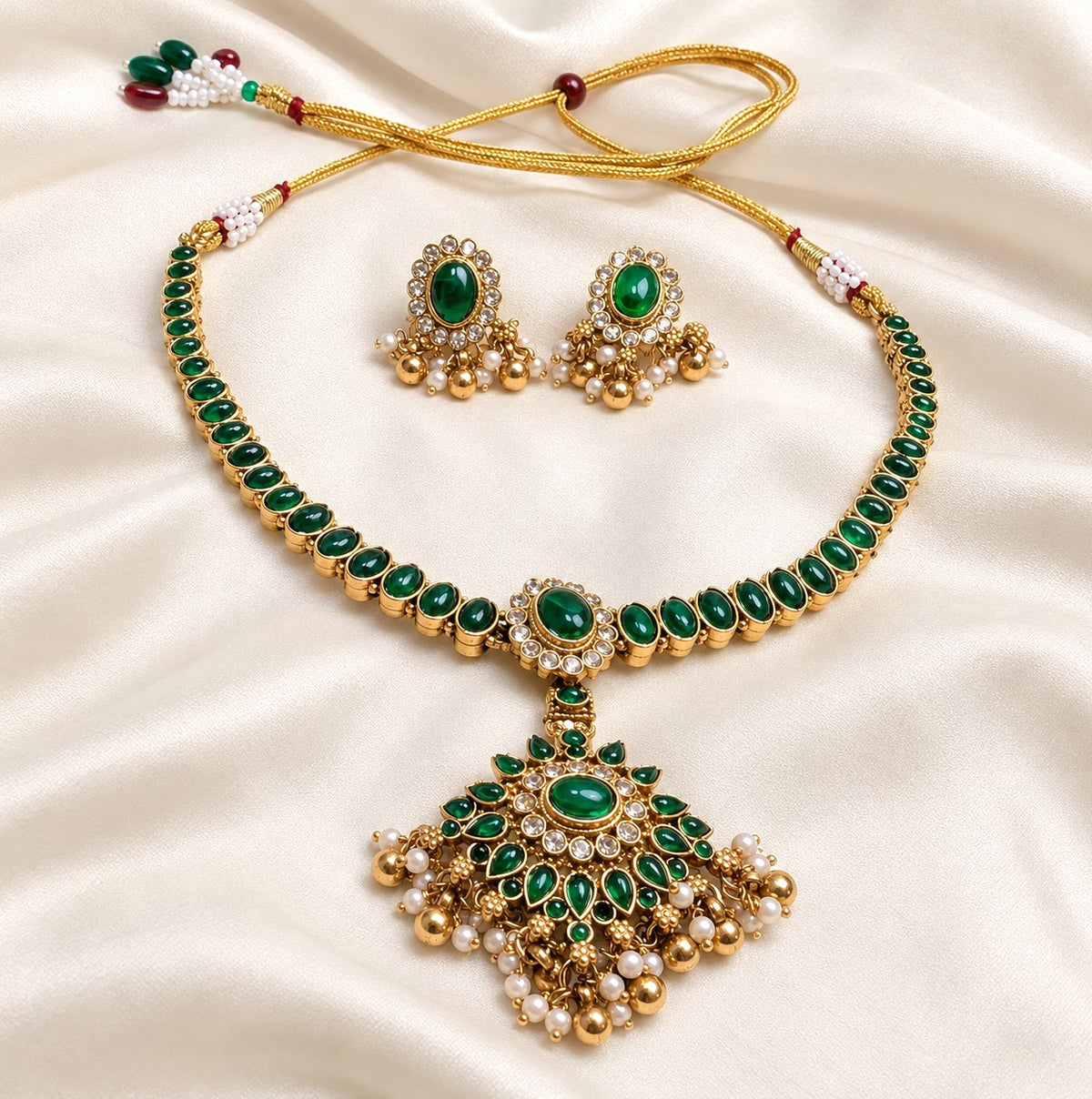 Traditional Kemp Attigai Necklace Set