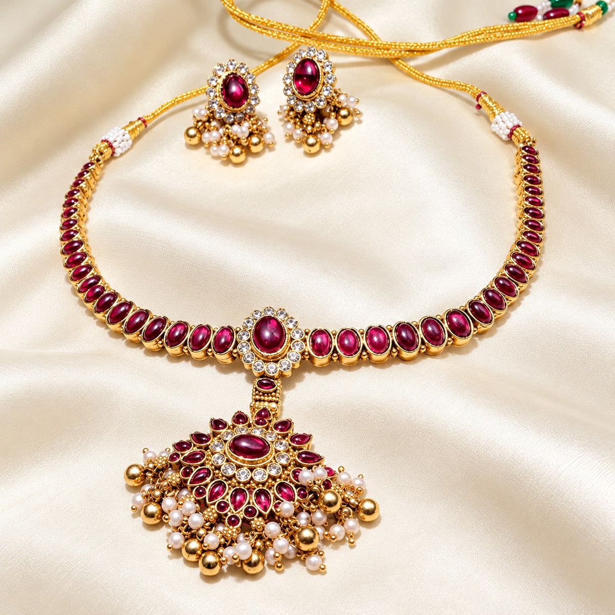 Traditional Kemp Attigai Necklace Set