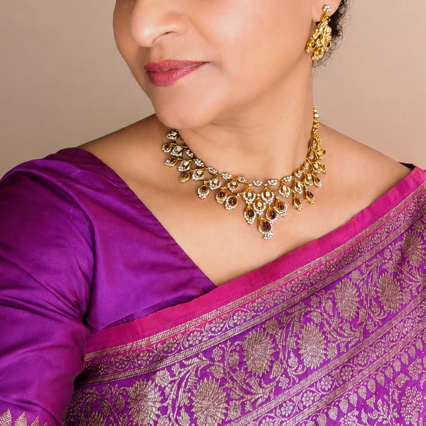 Gemstone Diamond Replica Partywear Necklace Set