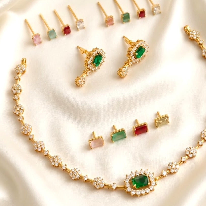 Gemstone Changeable AD Necklace Set