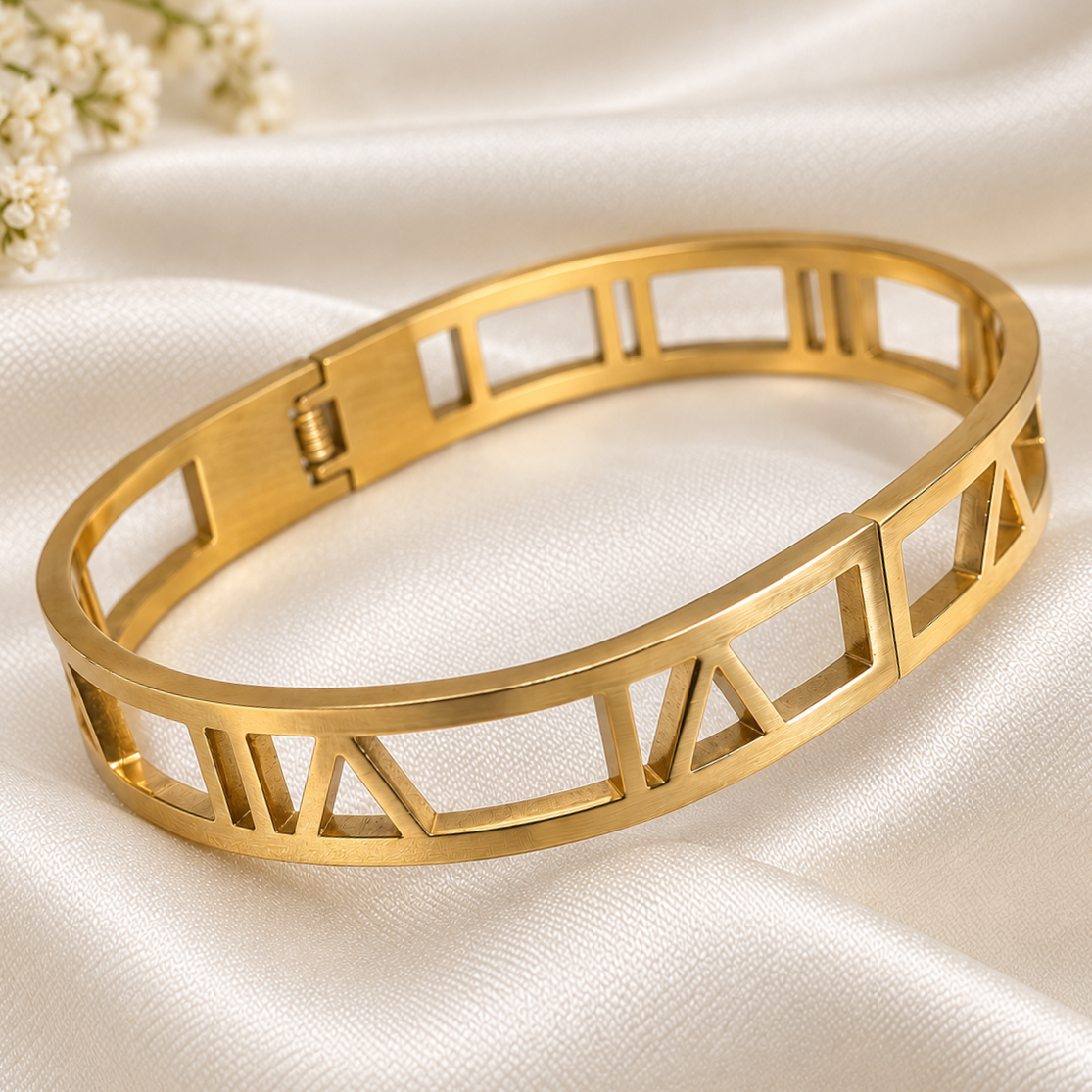 Anti-Tarnish Unisex Matte Gold Roman Bangle Bracelet