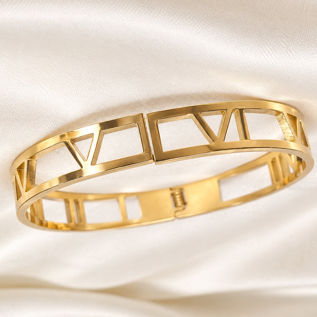 Anti-Tarnish Unisex Matte Gold Roman Bangle Bracelet
