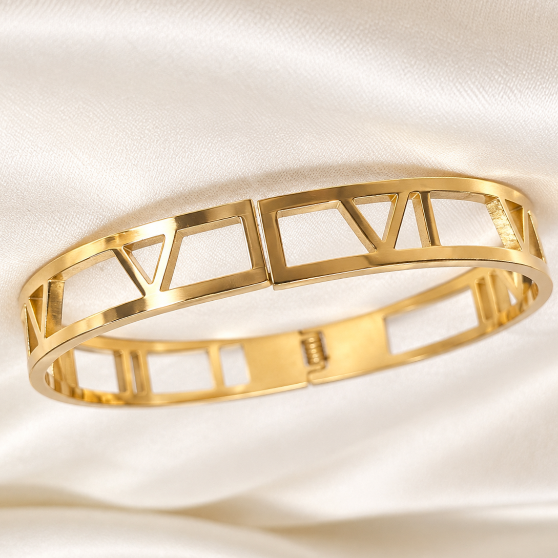 Anti-Tarnish Unisex Matte Gold Roman Bangle Bracelet