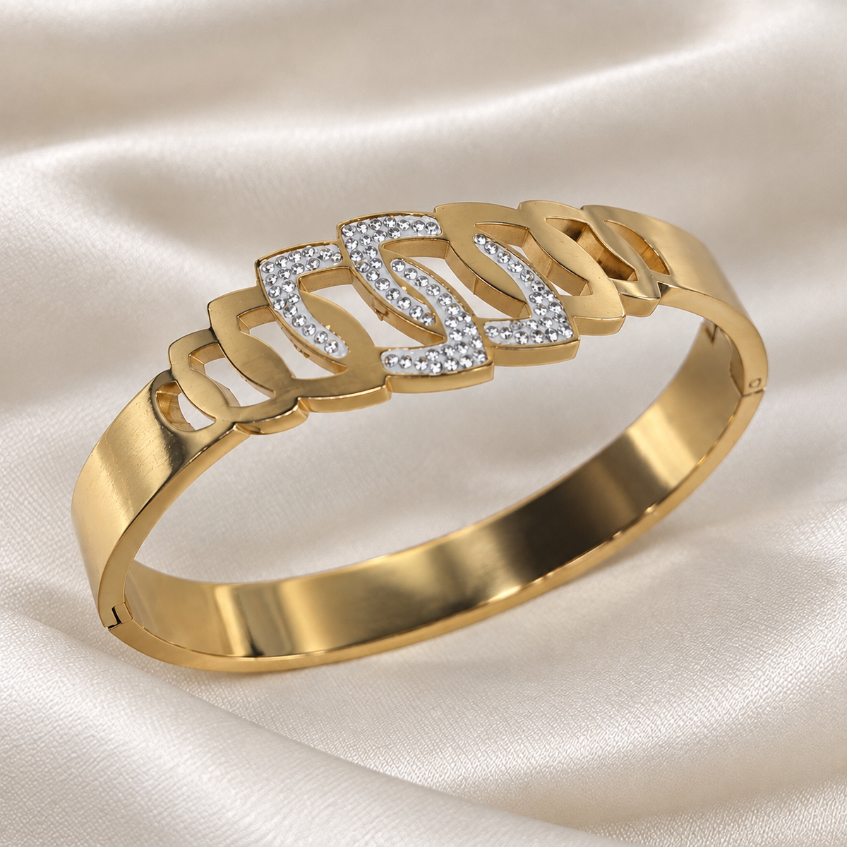 Anti-Tarnish Mandorla Matte Gold Bangle Bracelet