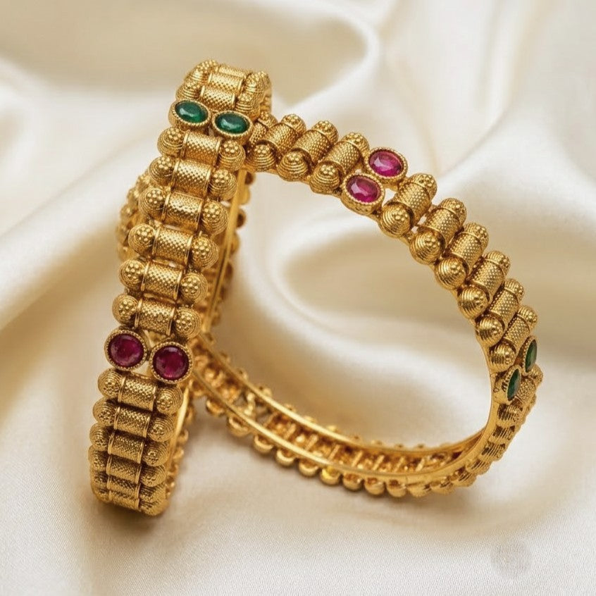 Arhoha Matte Gold Plated Traditional Kemp Bangle Sets South Indian Tamil nadu Kerala
