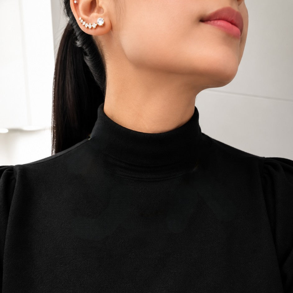 American Diamond Climber Cuff Ear Studs