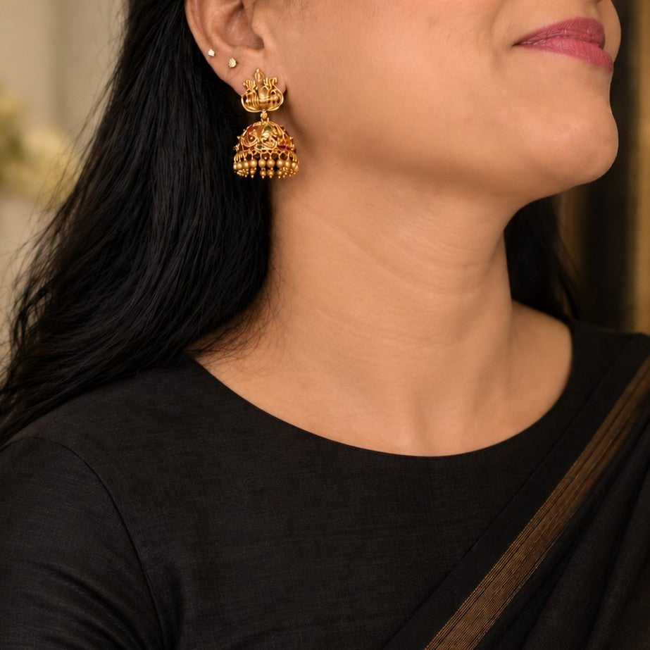 Temple Design Lakshmi Kemp Jhumka Earrings
