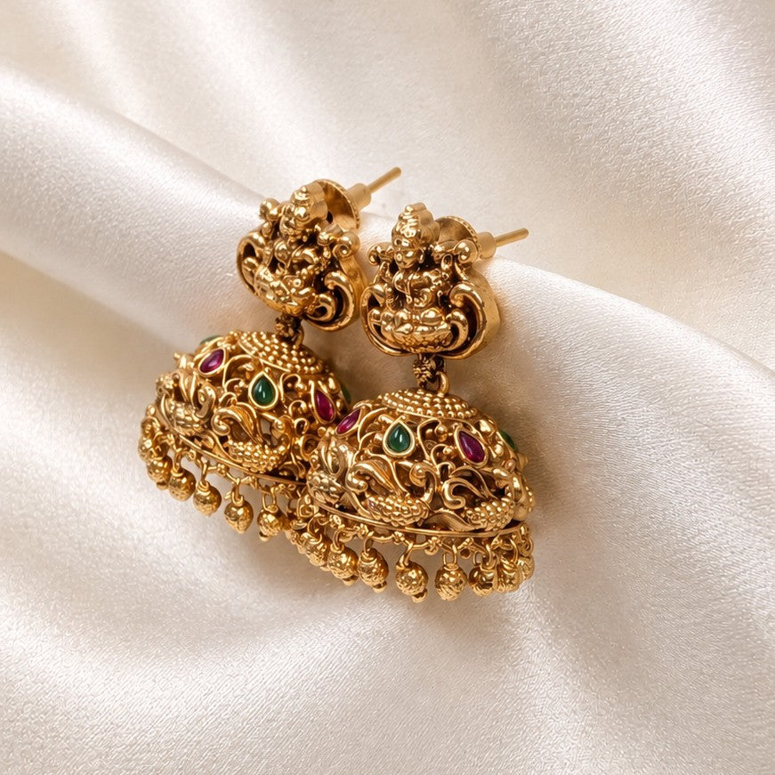 Temple Design Lakshmi Kemp Jhumka Earrings