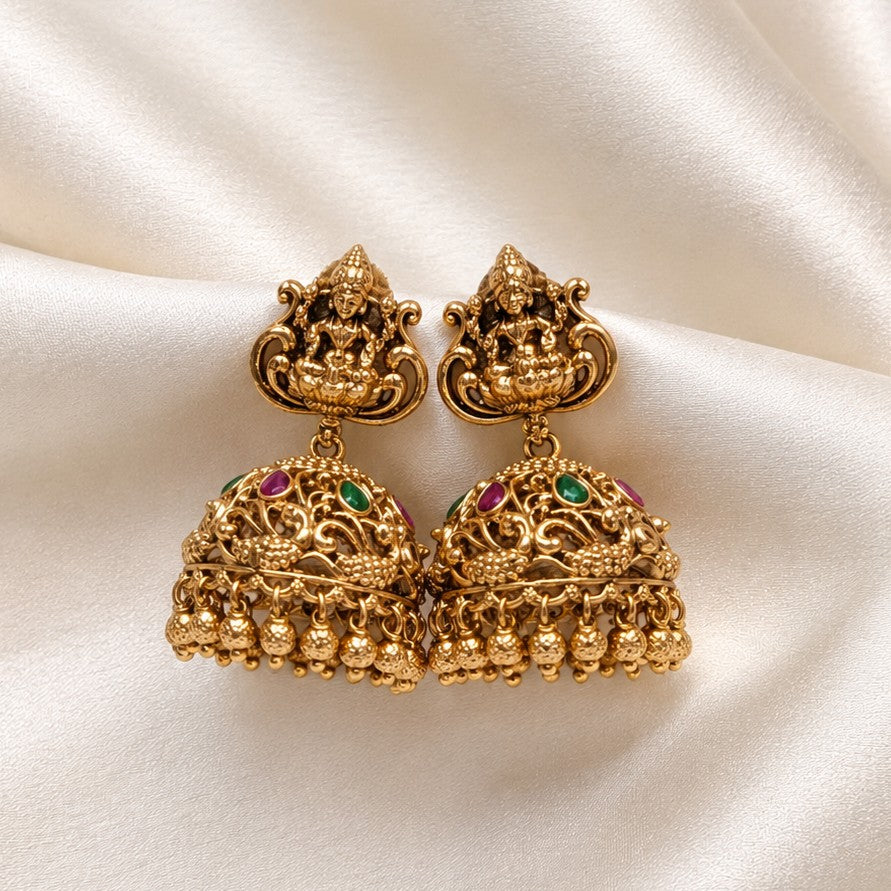 Temple Design Lakshmi Kemp Jhumka Earrings