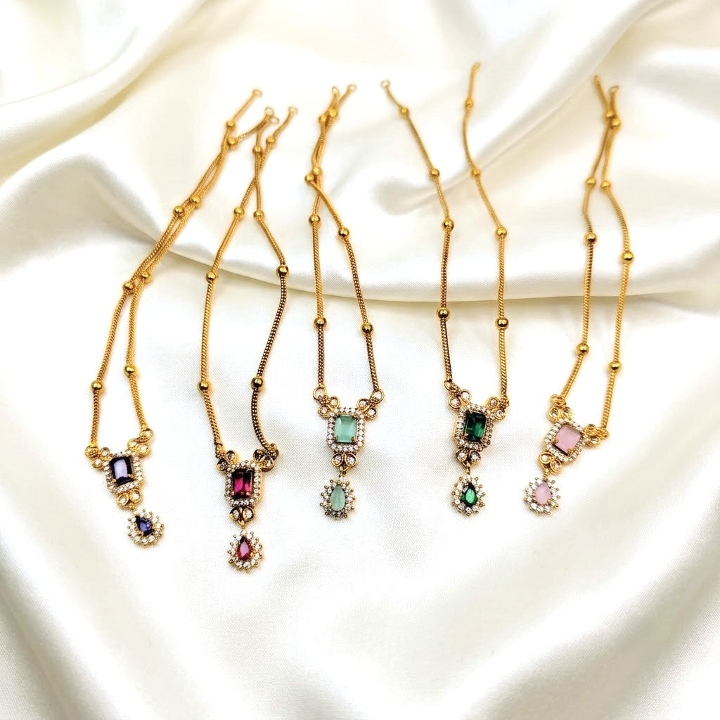 Drop Gemstone AD Pendant Chain
