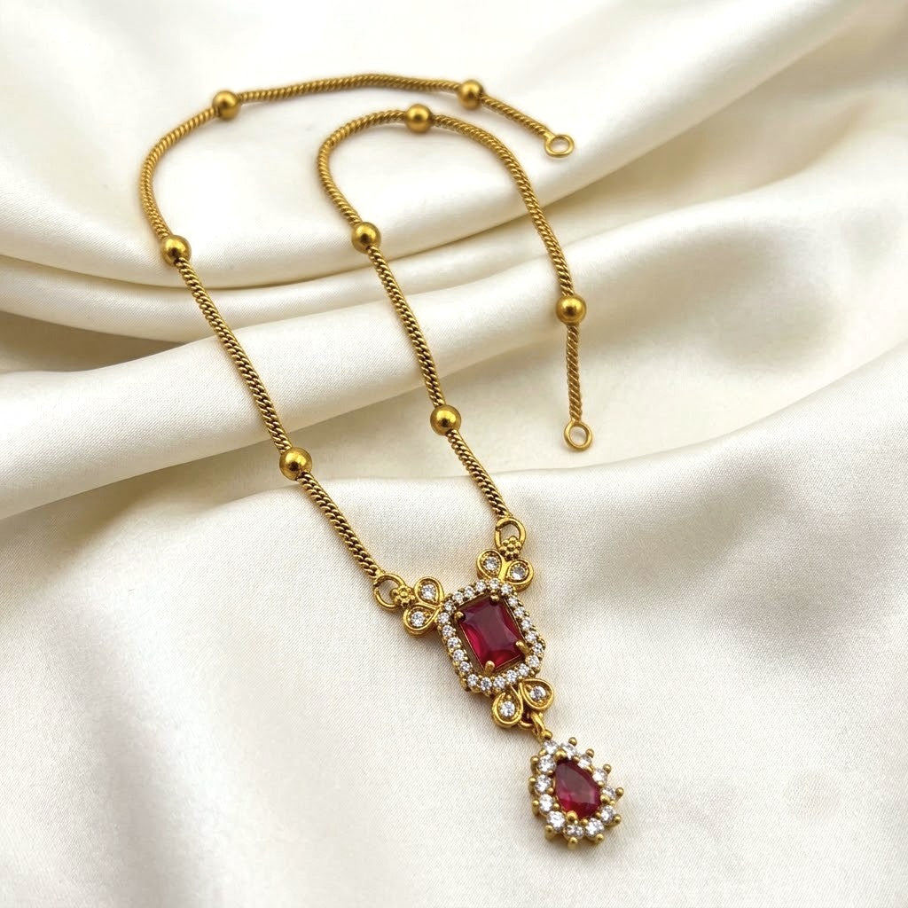 Drop Gemstone AD Pendant Chain