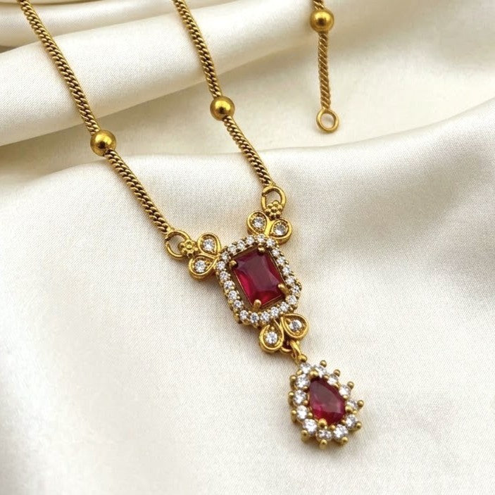 Drop Gemstone AD Pendant Chain