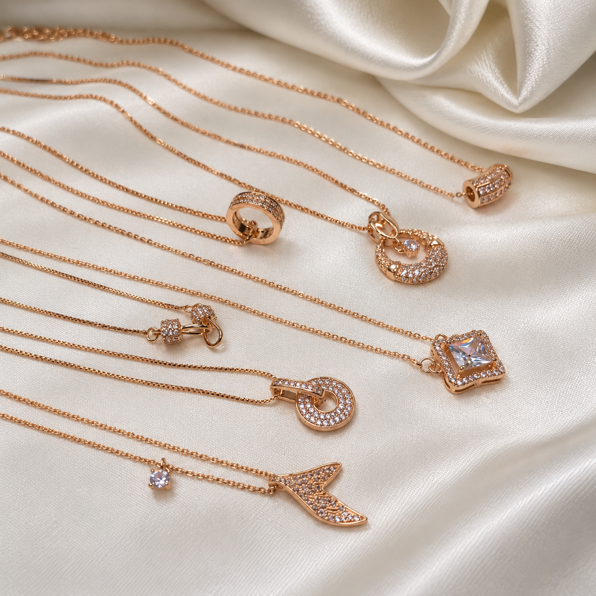 Rose Gold AD Stone Studded Ring Pendant Chain