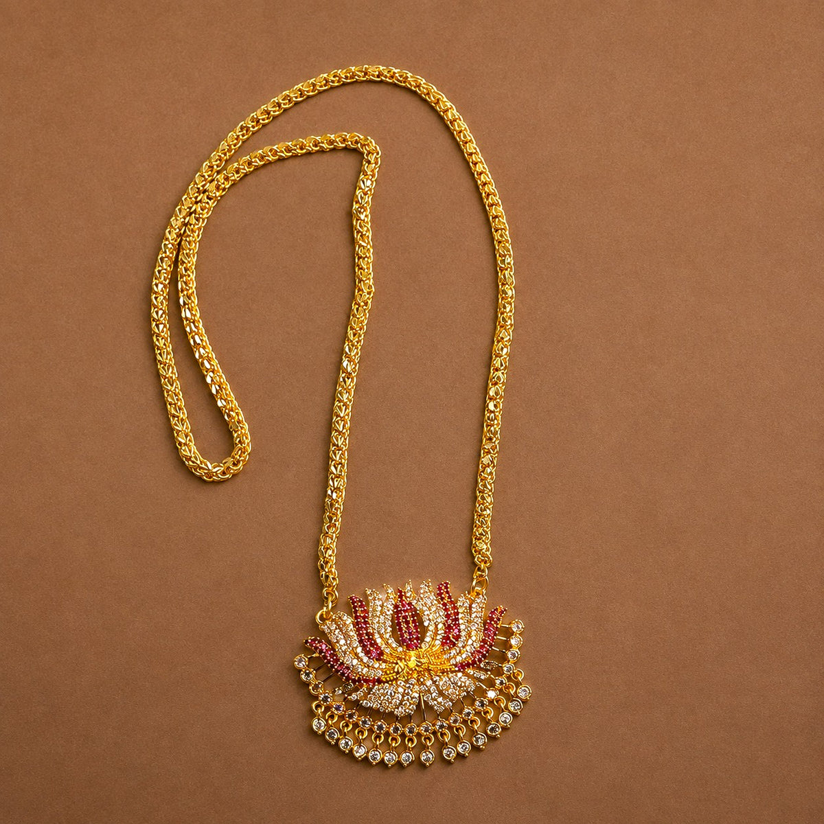 Micro Gold Plated AD Lotus Dollar Chain