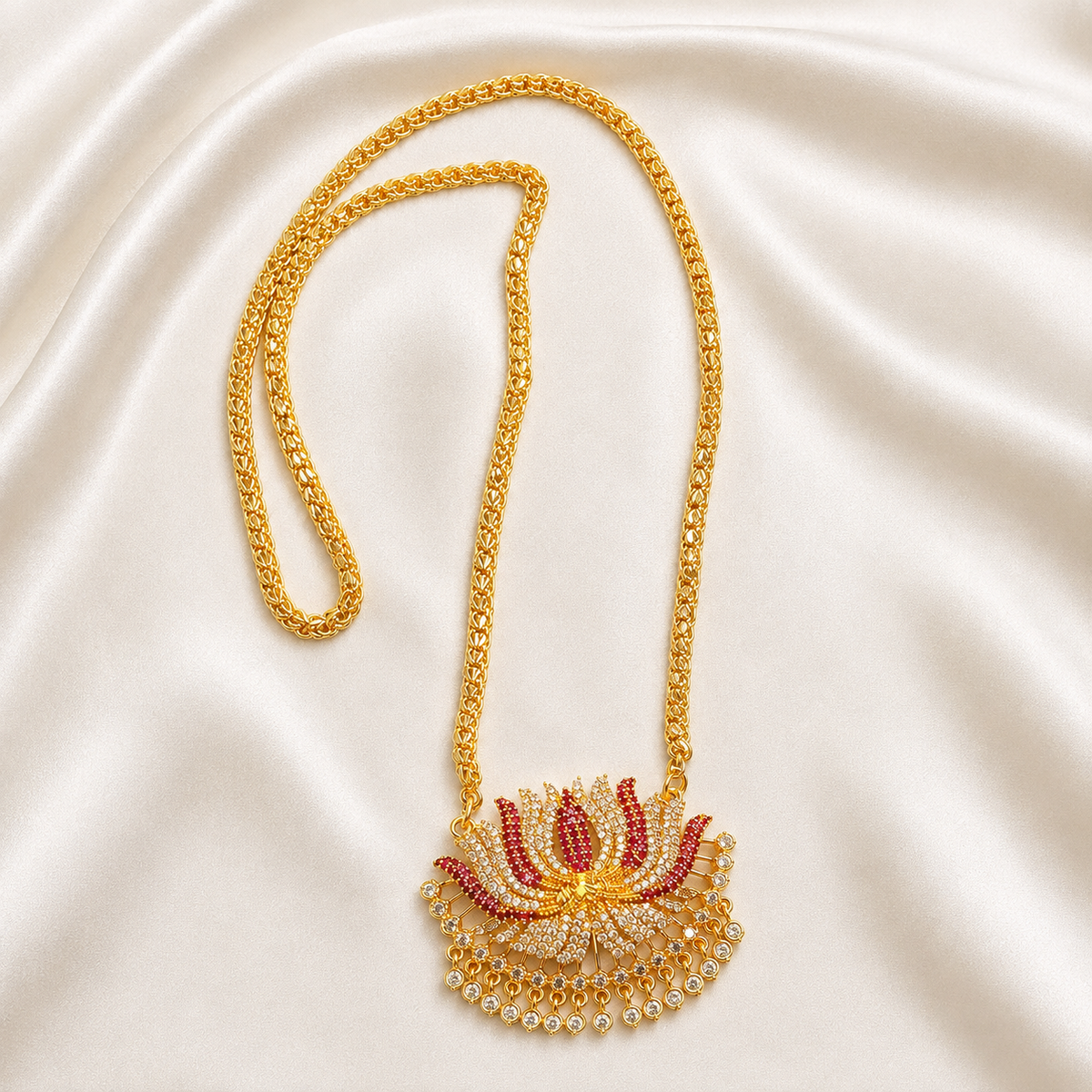 Micro Gold Plated AD Lotus Dollar Chain