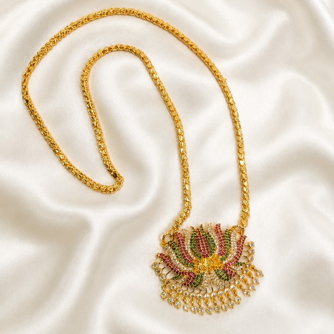 Micro Gold Plated AD Lotus Dollar Chain