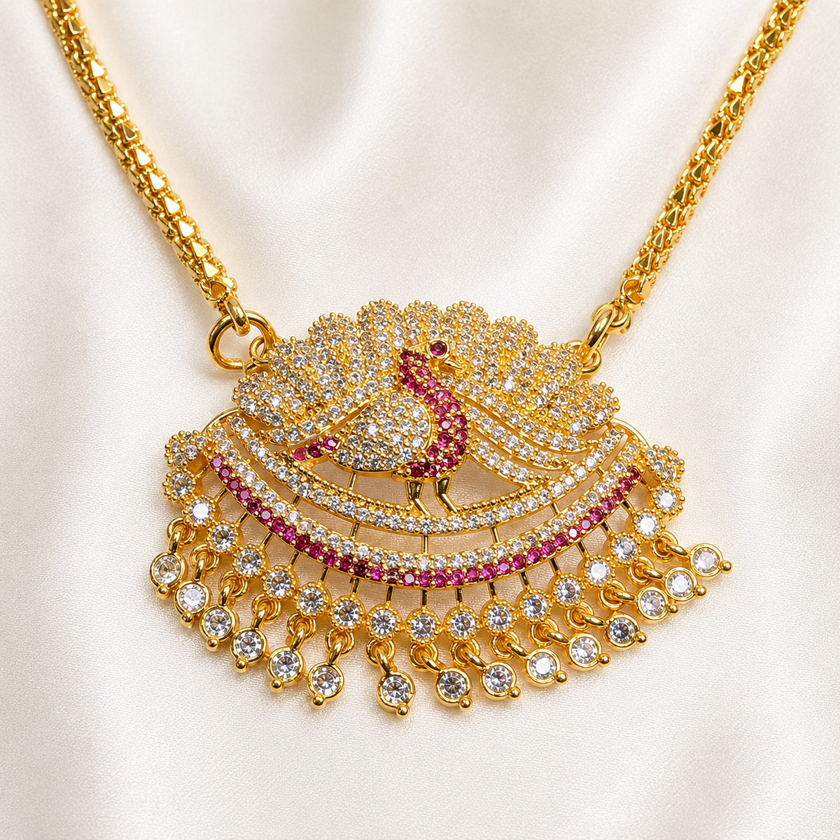 Micro Gold Plated AD Peacock Dollar Chain