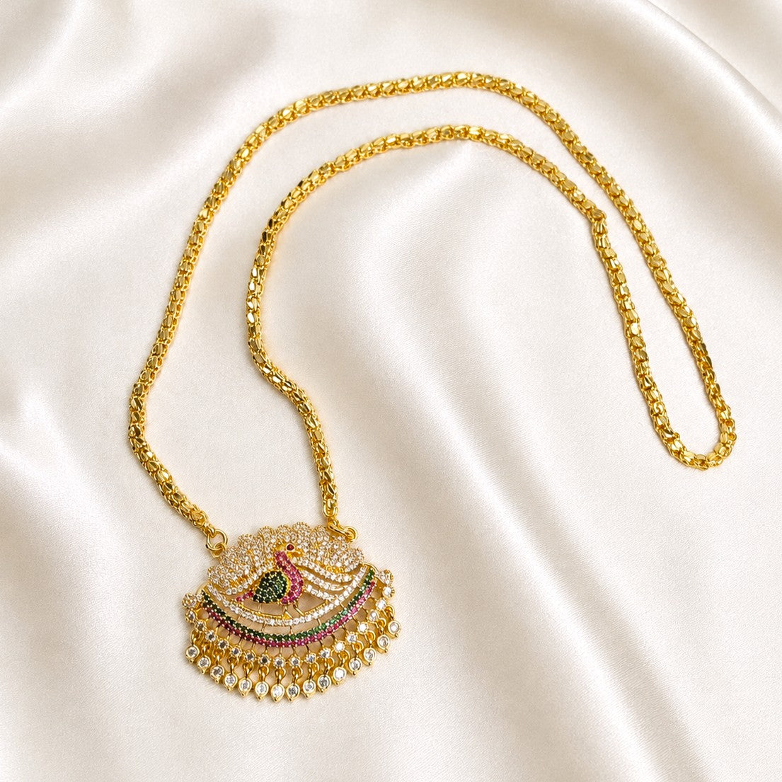 Micro Gold Plated AD Peacock Dollar Chain