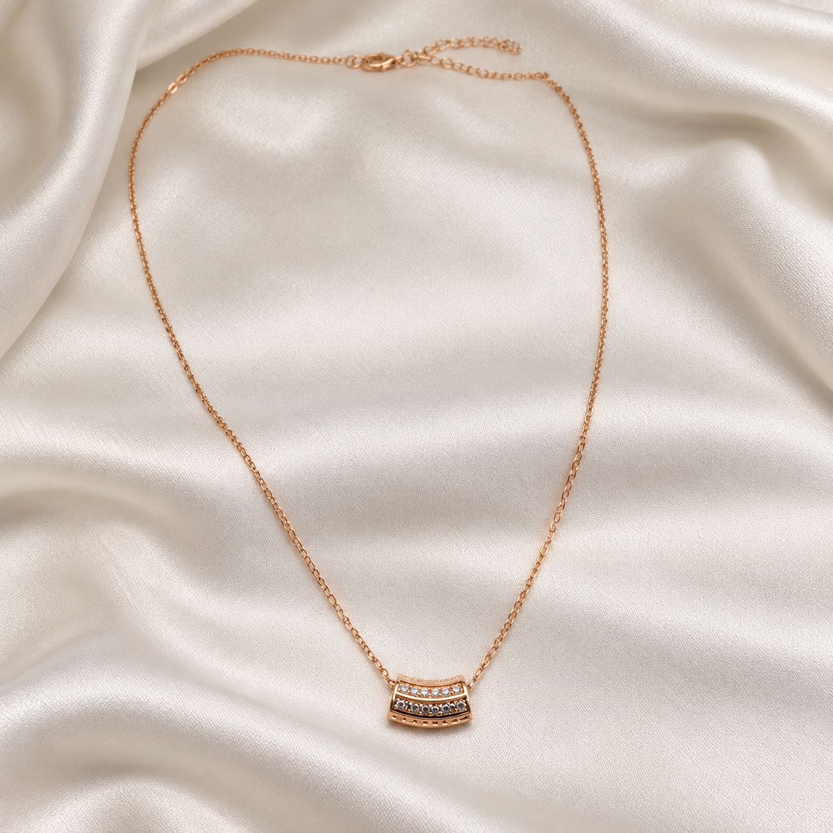 Rose Gold AD Stone Studded Curvy Bar Pendant Chain