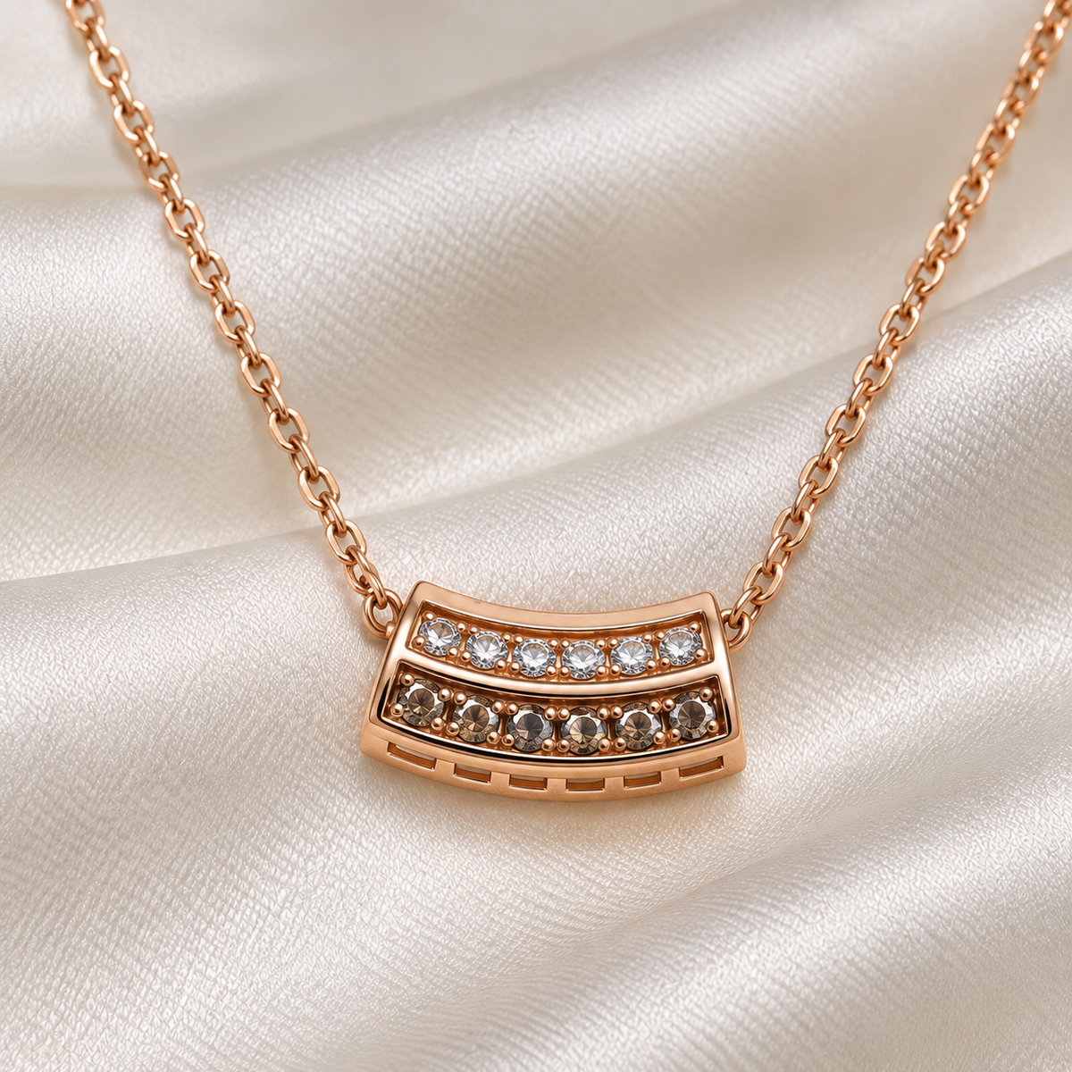Rose Gold AD Stone Studded Curvy Bar Pendant Chain