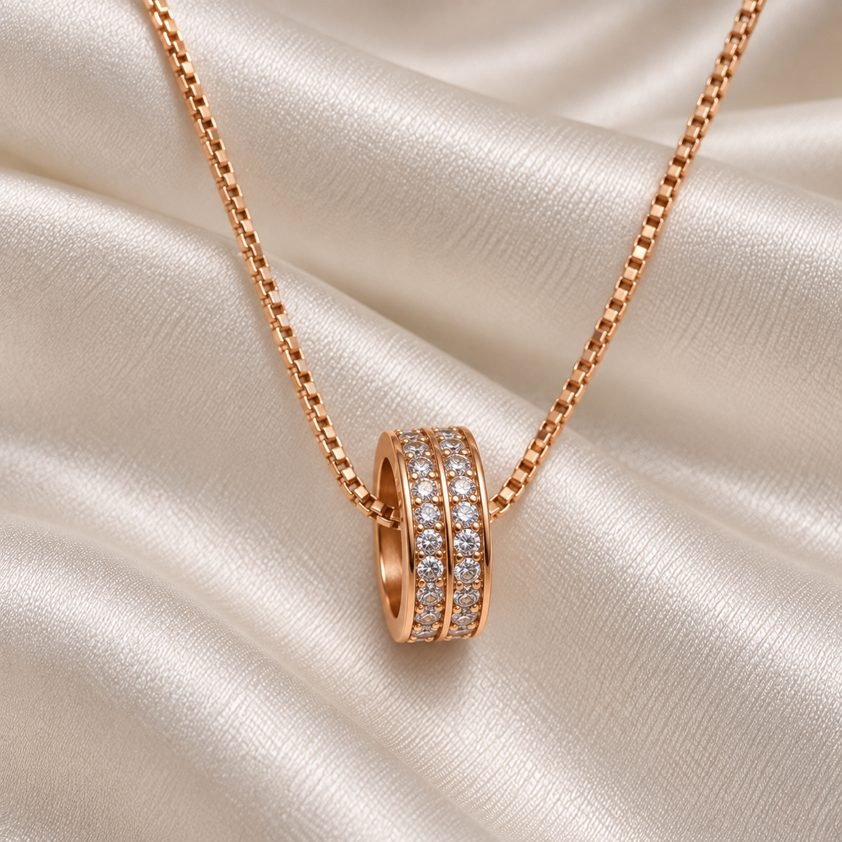 Rose Gold AD Stone Studded Ring Pendant Chain