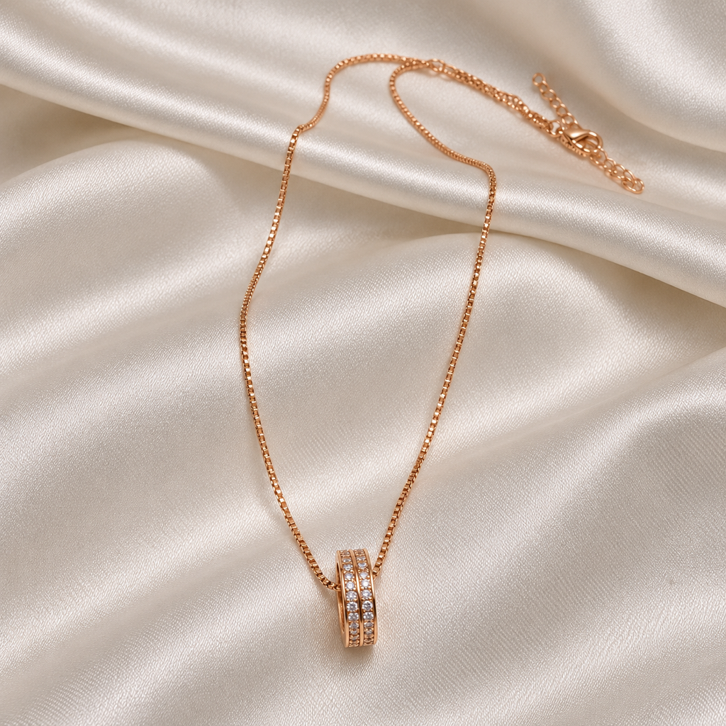 Rose Gold AD Stone Studded Ring Pendant Chain
