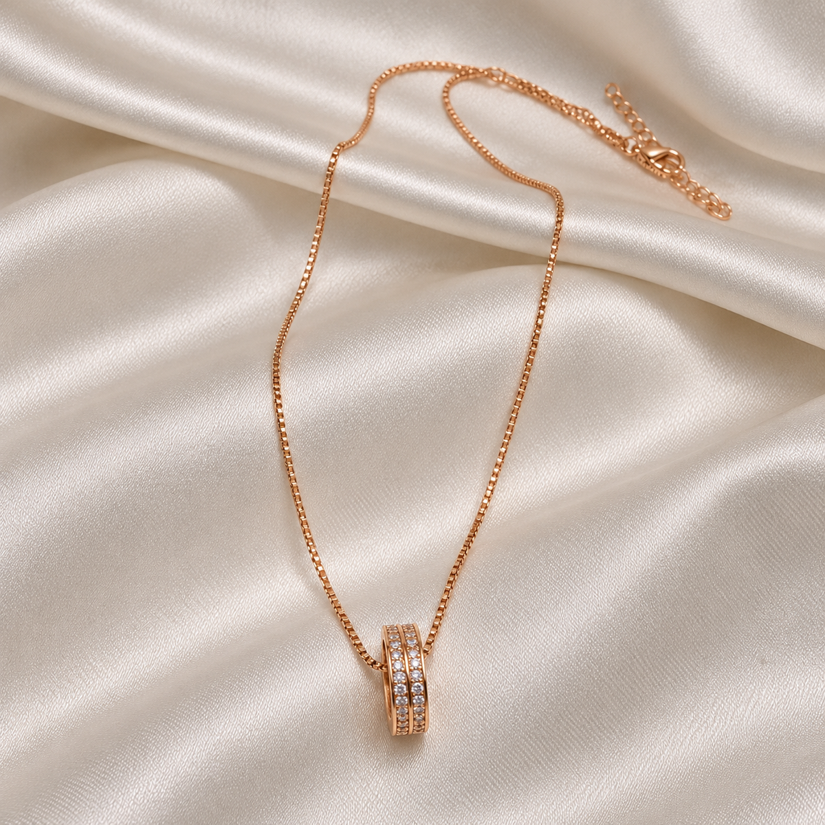 Rose Gold AD Stone Studded Ring Pendant Chain