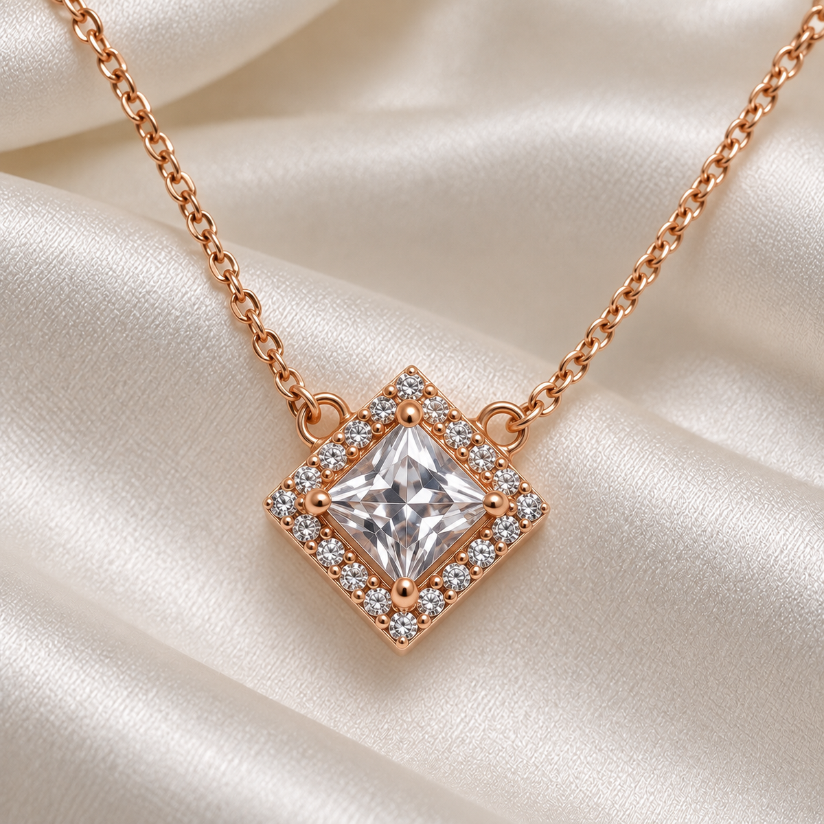Rose Gold AD Stone Diamond Pendant Chain