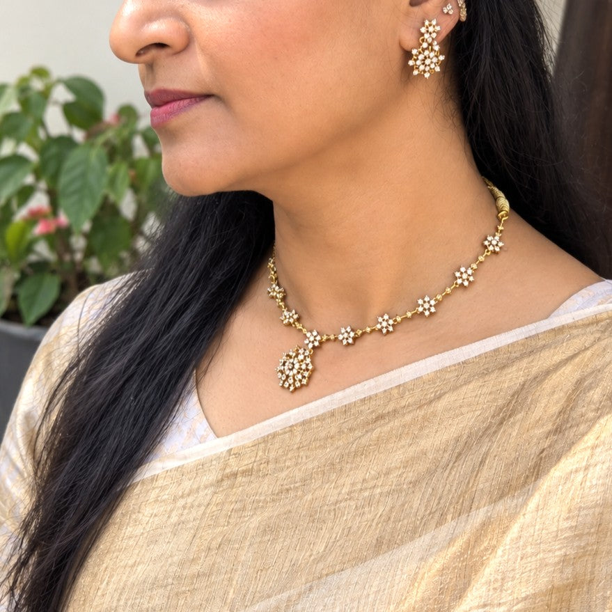 Diamond Replica Nakshatra Pendant Necklace Set