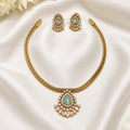 Aquamarine AD Pendant Attigai Necklace Set