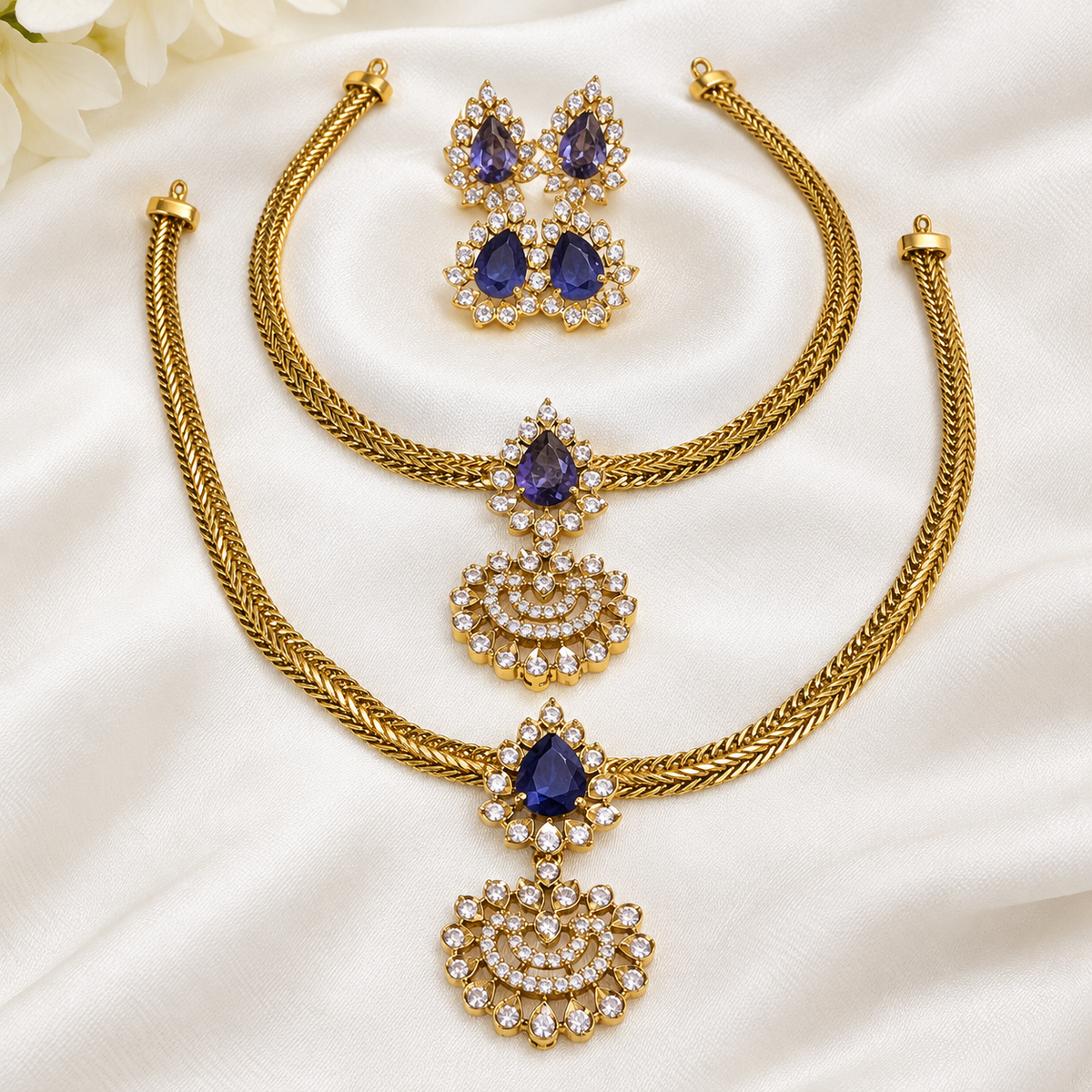 Traditional AD Pendant Attigai Necklace Set
