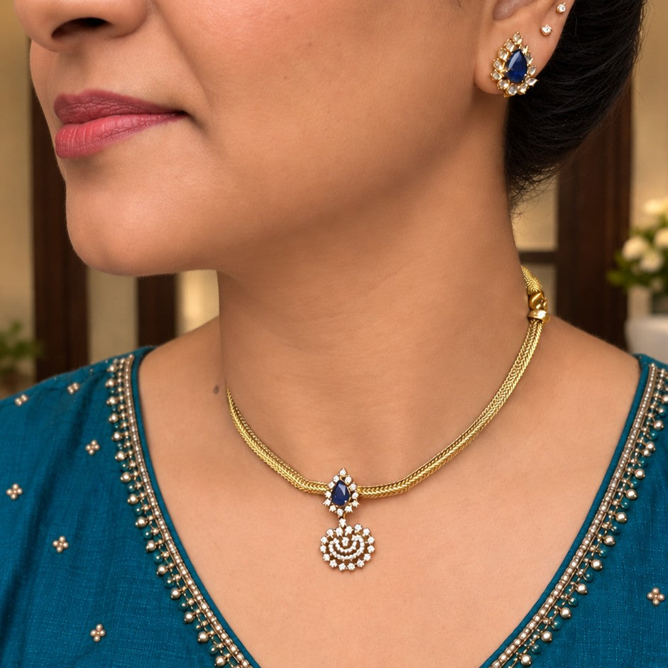 Traditional AD Pendant Attigai Necklace Set