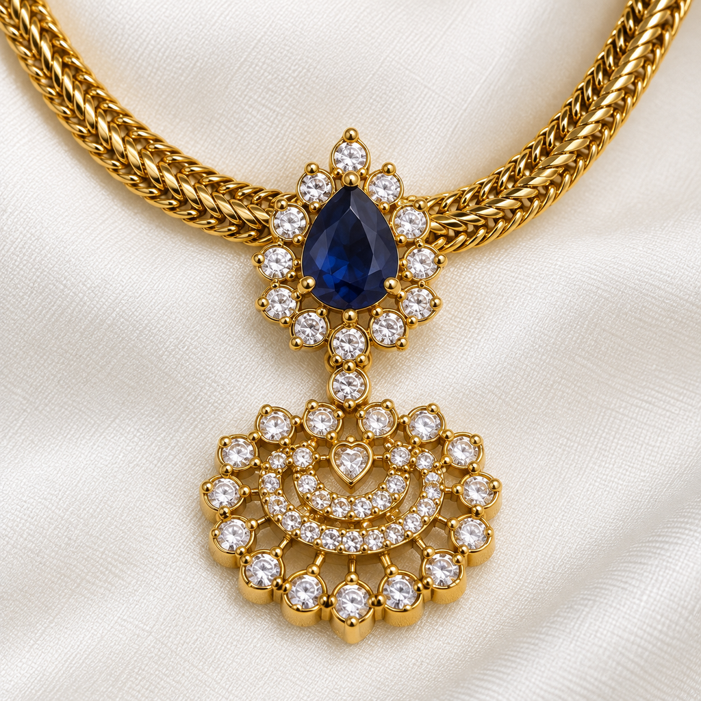 Traditional AD Pendant Attigai Necklace Set