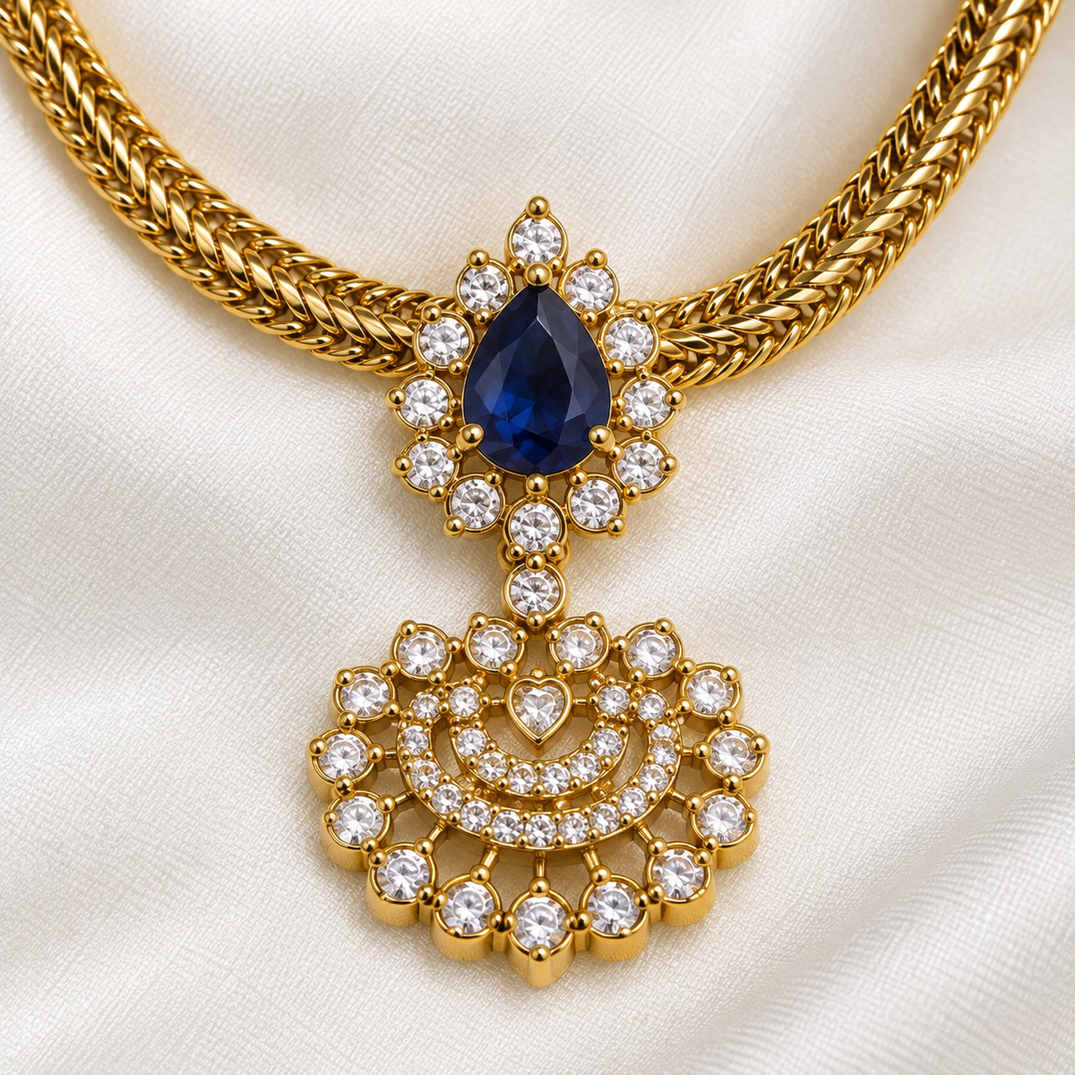 Traditional AD Pendant Attigai Necklace Set
