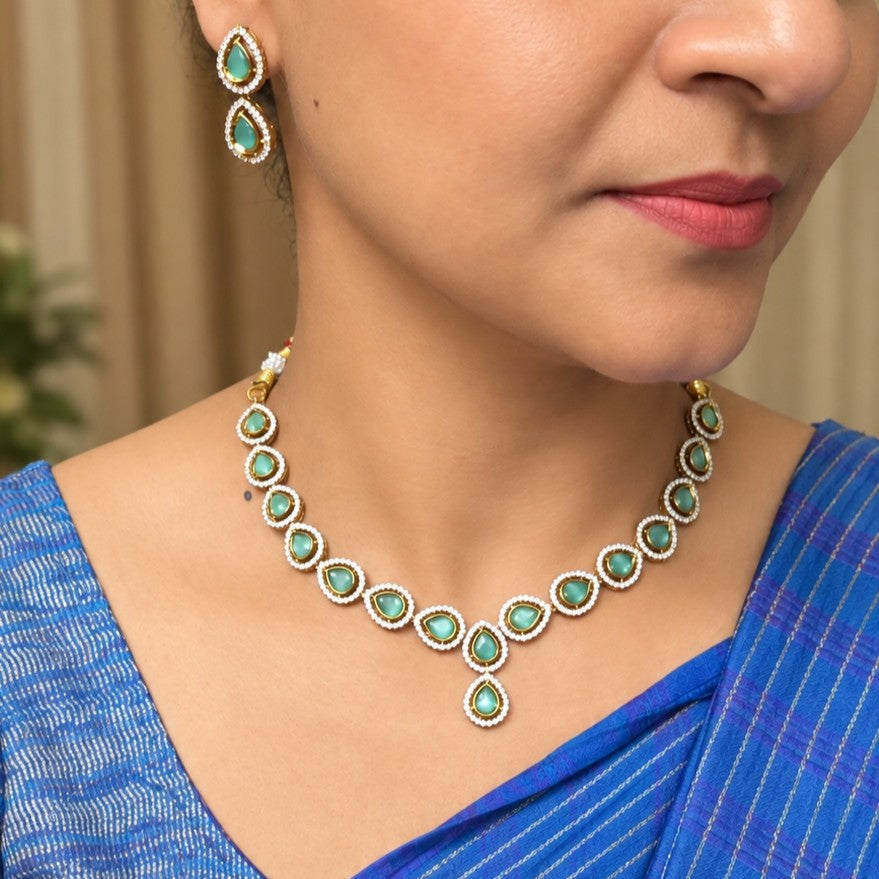 Green Aventurine Dazzling Drop Necklace Set