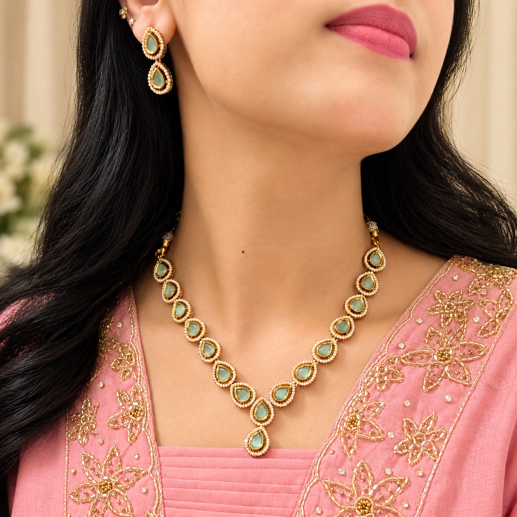 Green Aventurine Dazzling Drop Necklace Set
