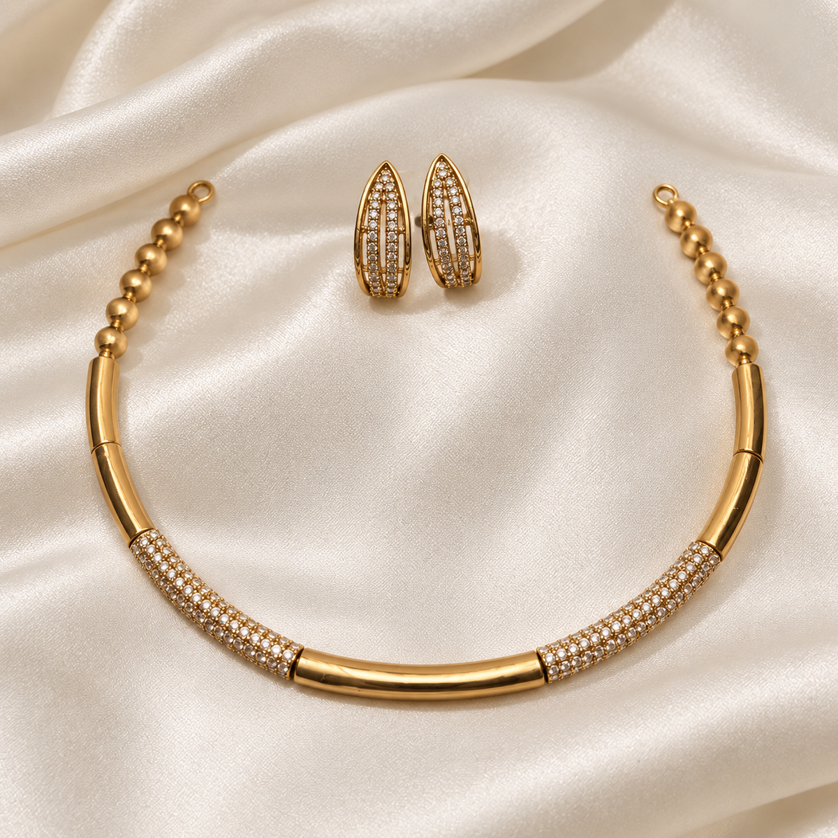 Elegant AD Hasli Partywear Cuff Necklace Set