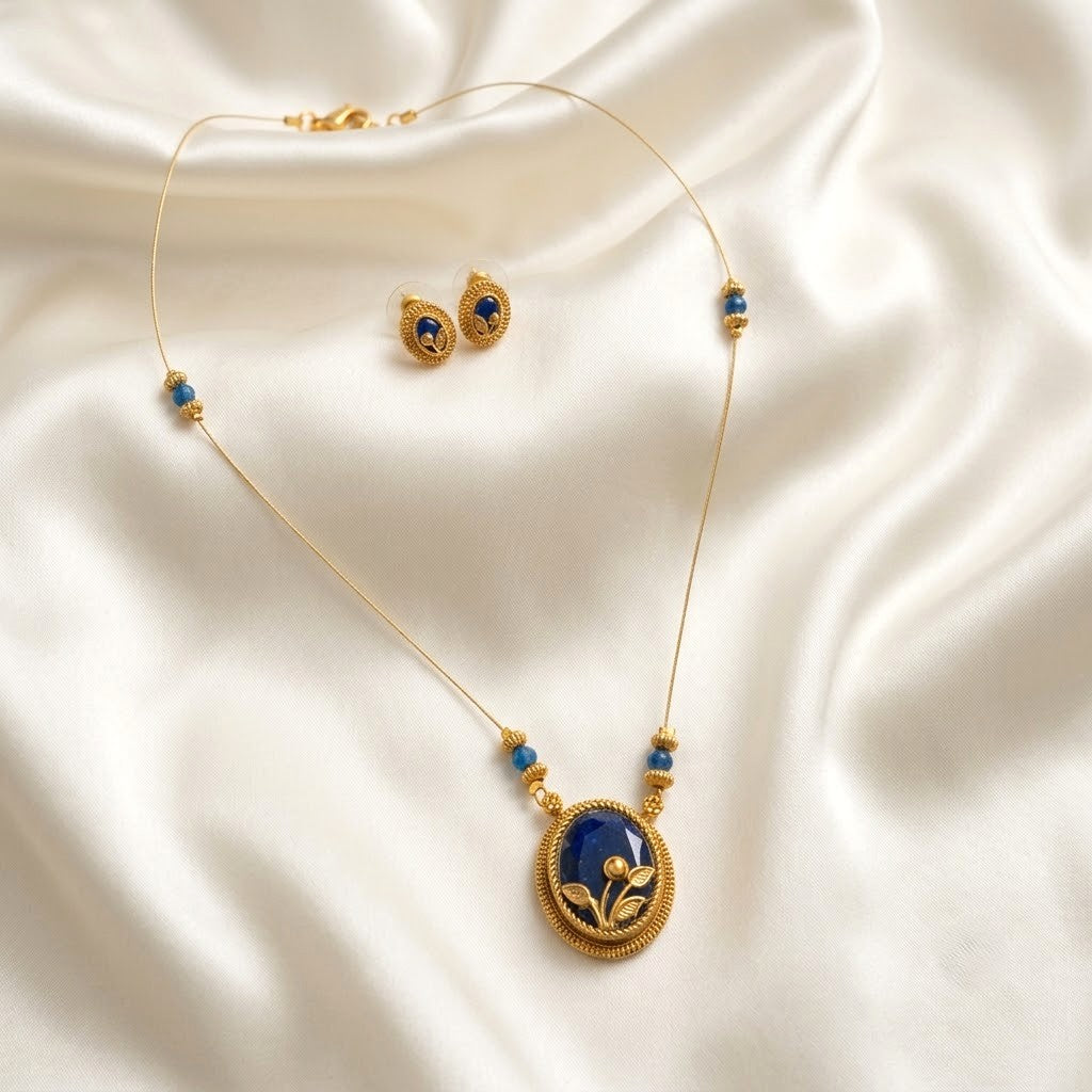 Floral Pendant Invisible Chain Necklace Set