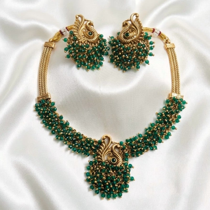 Cluster Bead Peacock Necklace Set