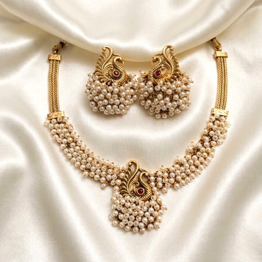 Cluster Bead Peacock Necklace Set
