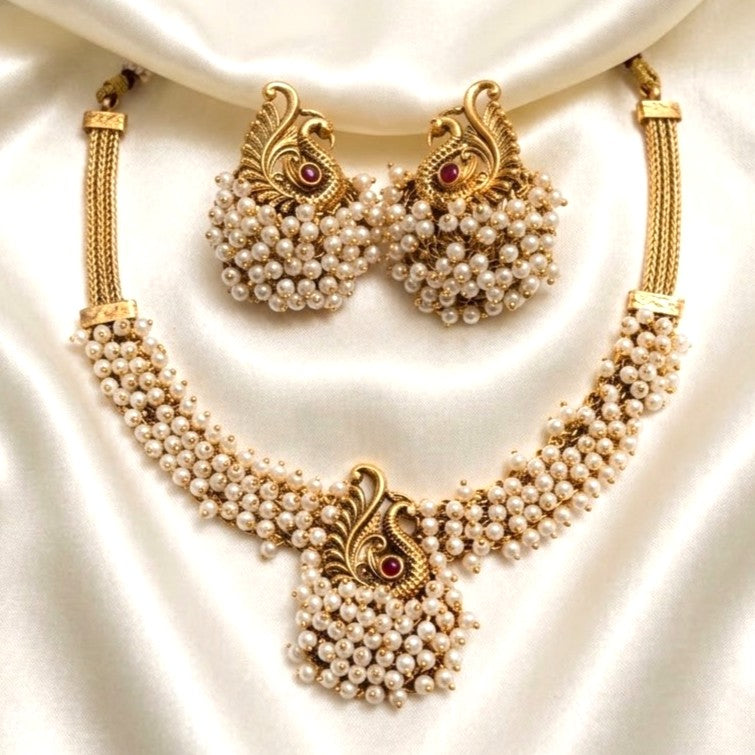 Cluster Bead Peacock Necklace Set