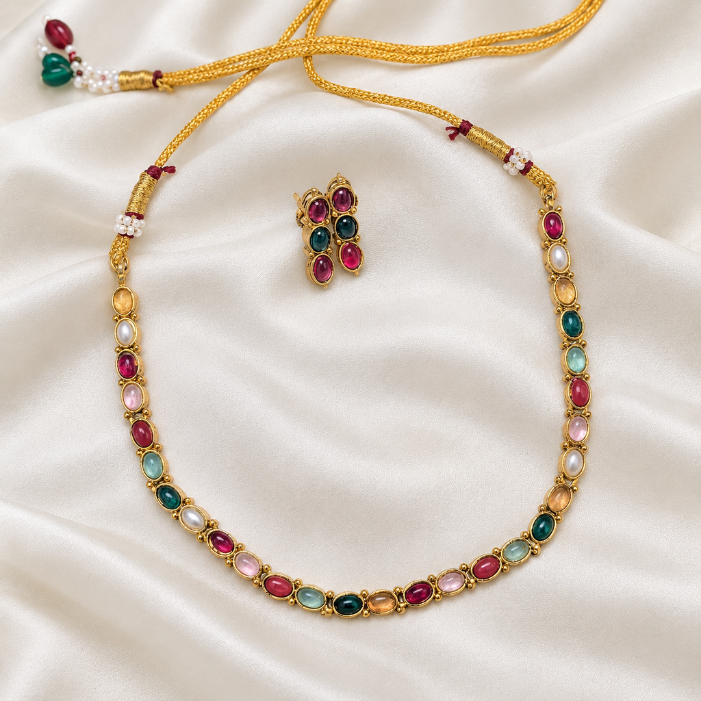 Antique Gold Gemstone Simple Necklace Set