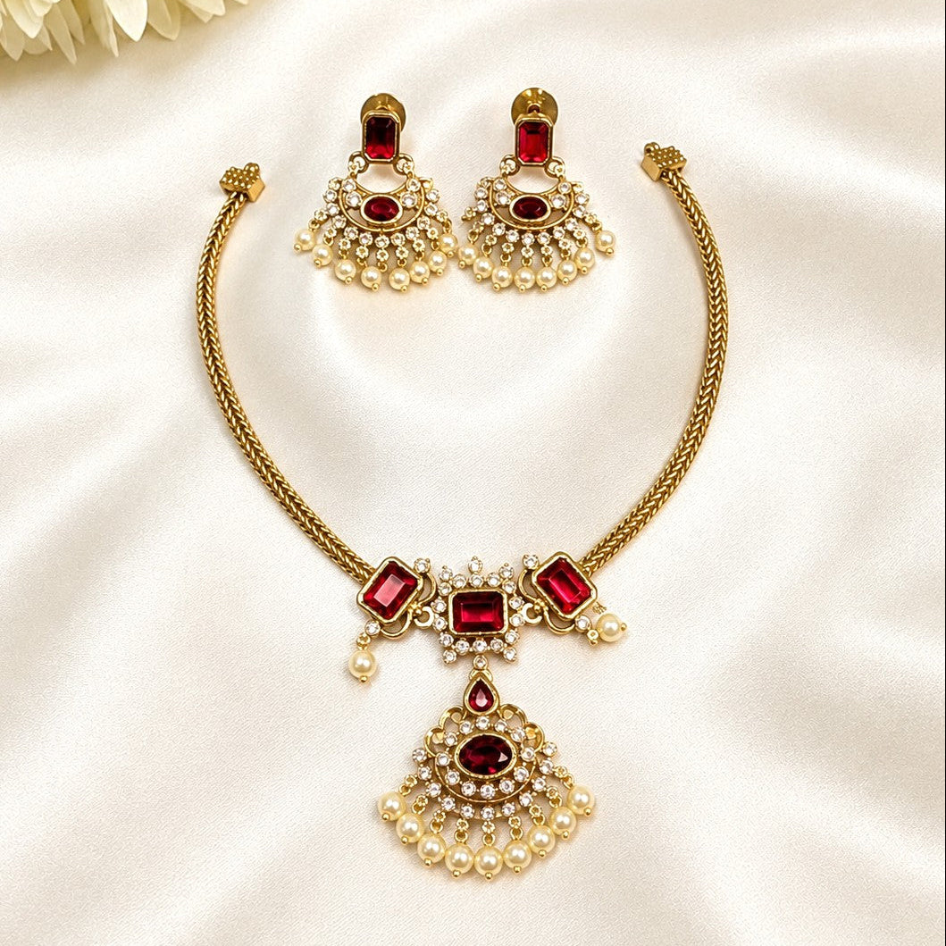 Traditional Red Attigai Necklace Set
